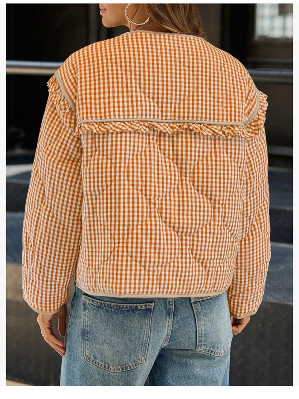 Orange Gingham Quilted Women's Jacket - Brand